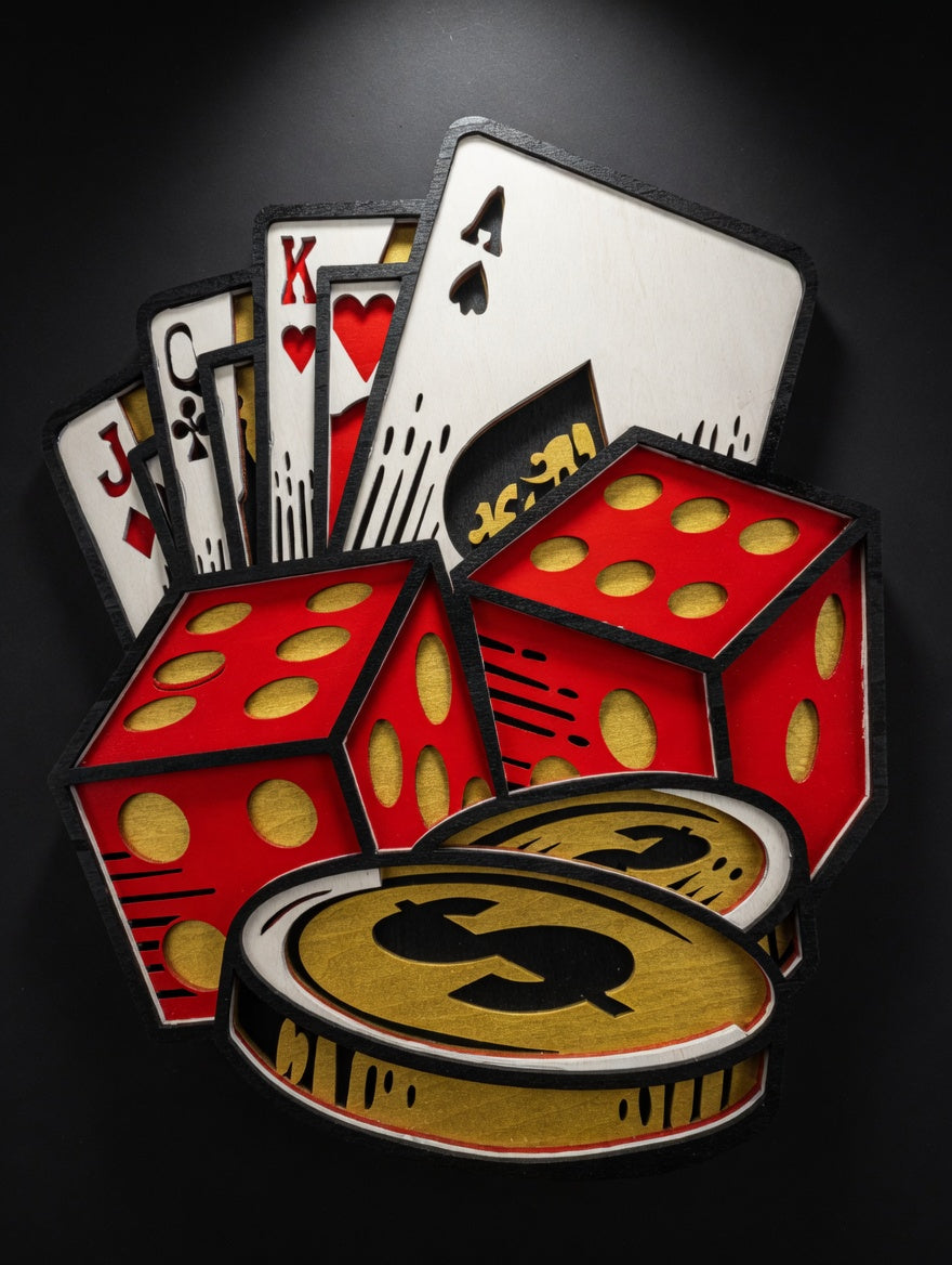 Player Dice Cards Poker Man Cave Laser cut wall plaques.