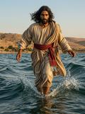 Jesus walking on water full color plaque