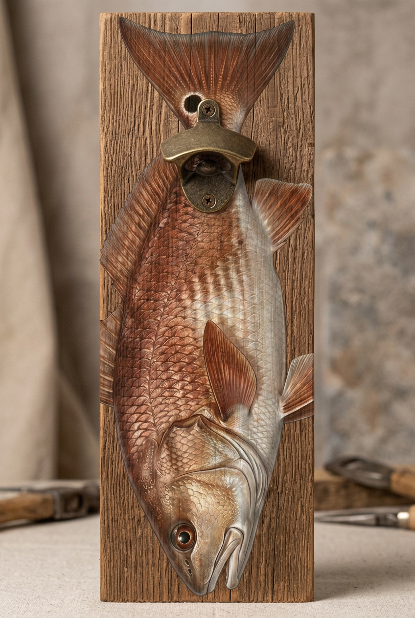 Rustic bottle opener suitable for indoors or outdoors Redfish