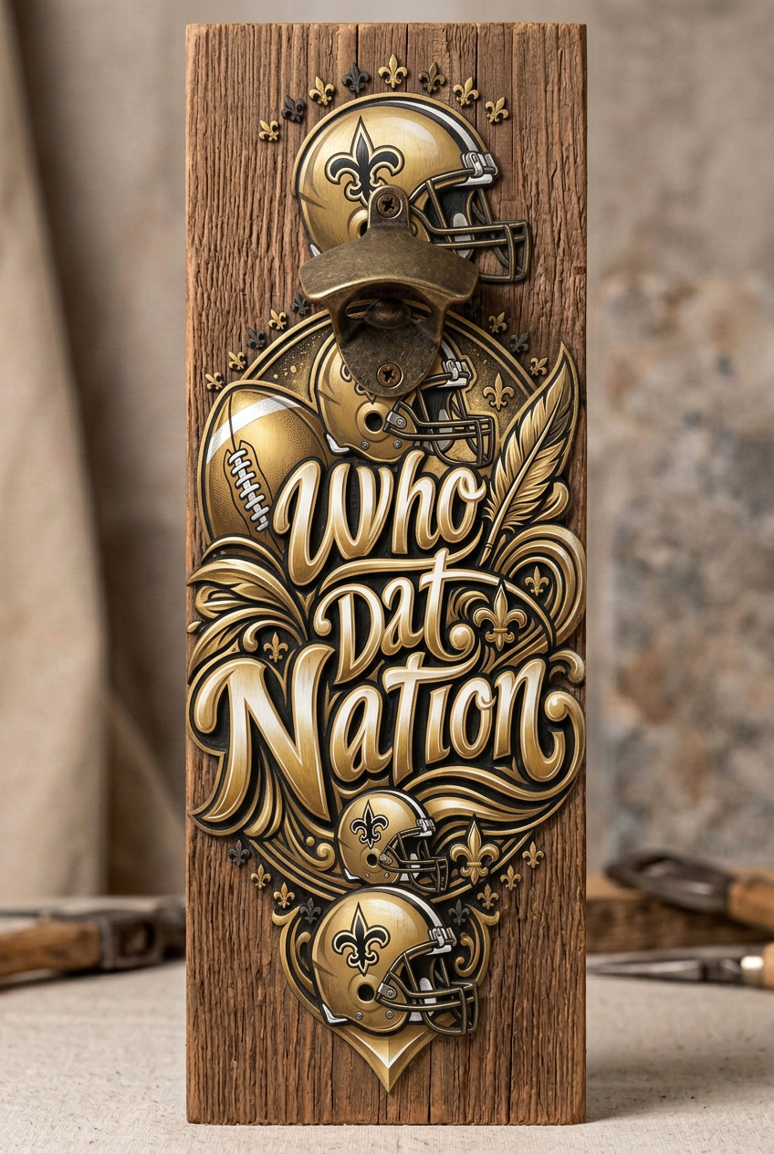Rustic bottle opener suitable for indoors or outdoors Who Dat