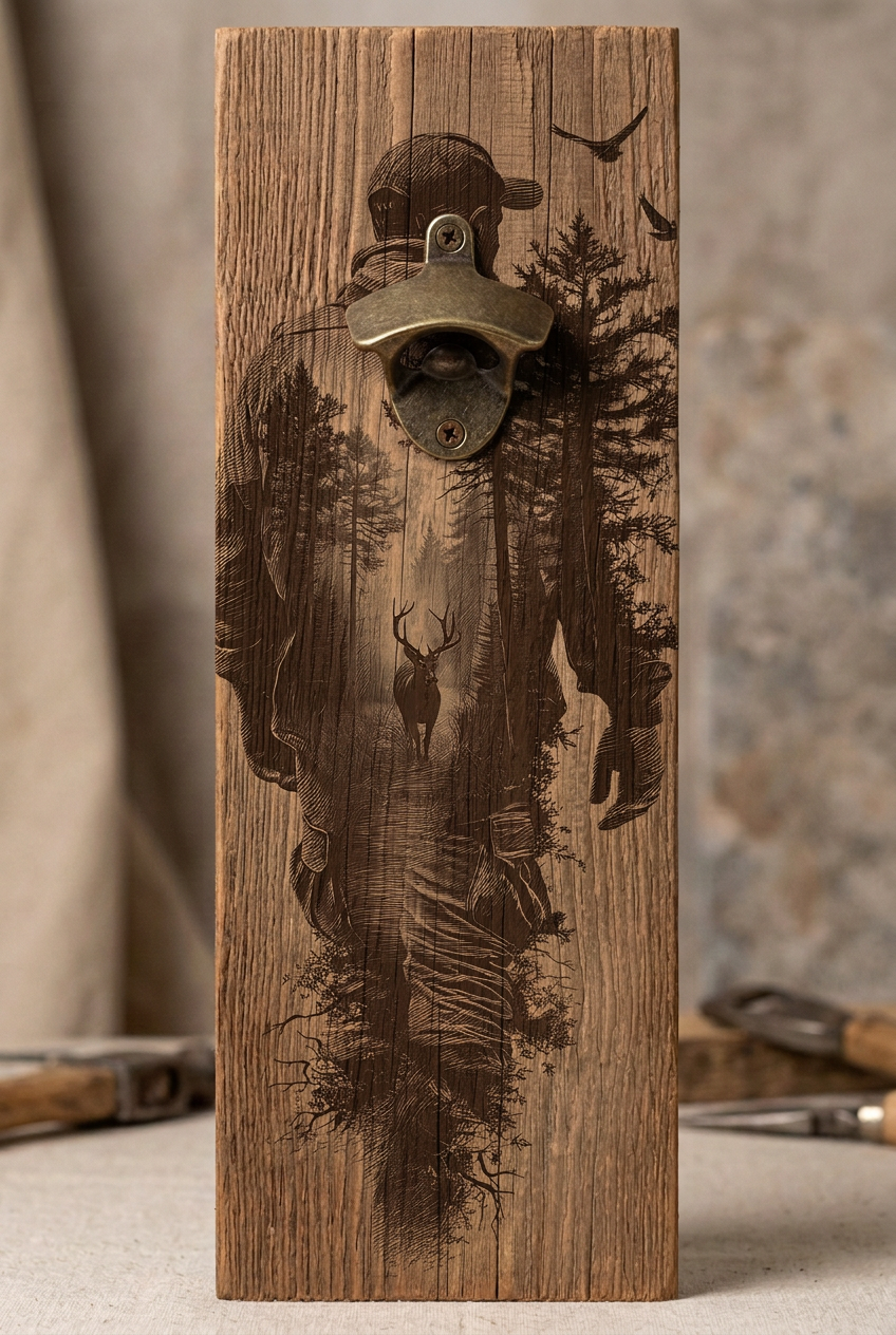 Rustic bottle opener suitable for indoors or outdoors Hunter Deer
