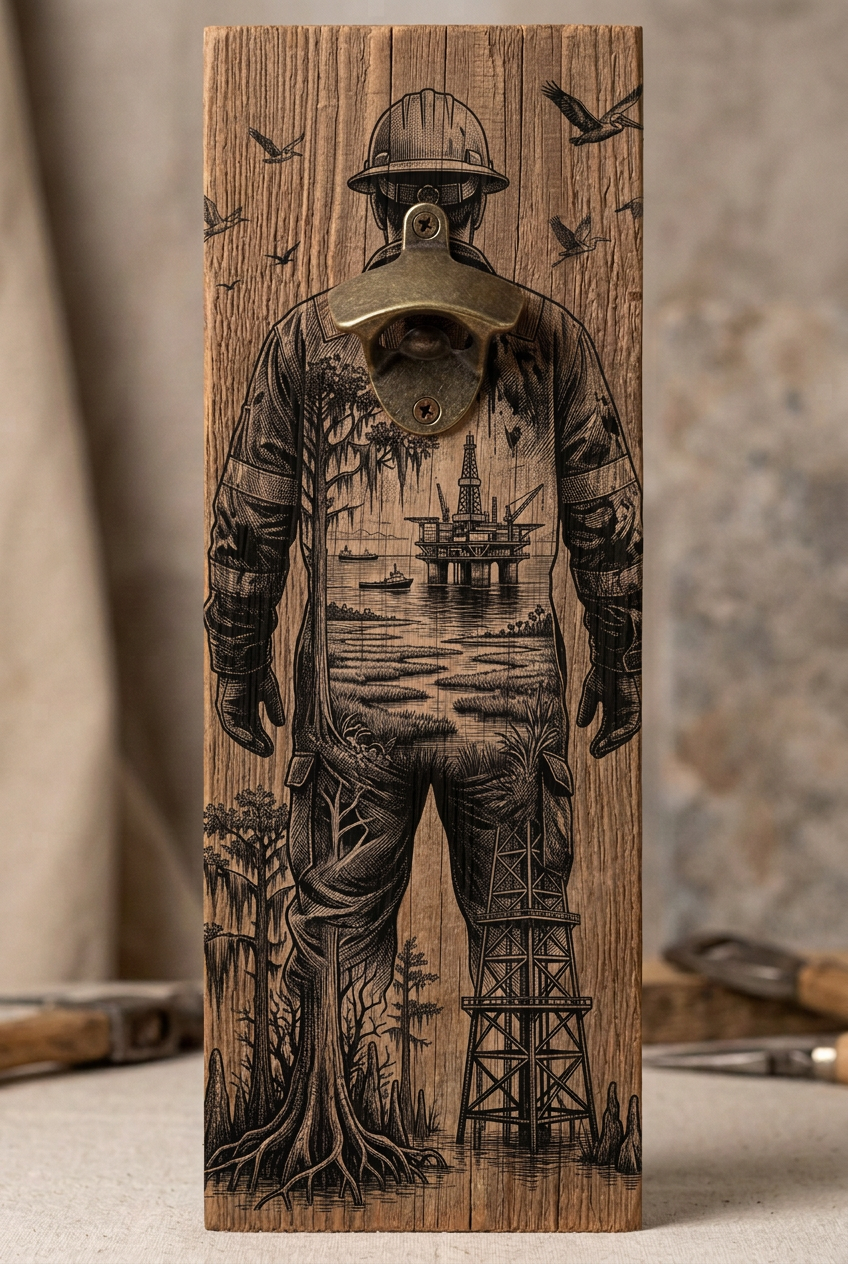 Rustic bottle opener suitable for indoors or outdoors Oilfield