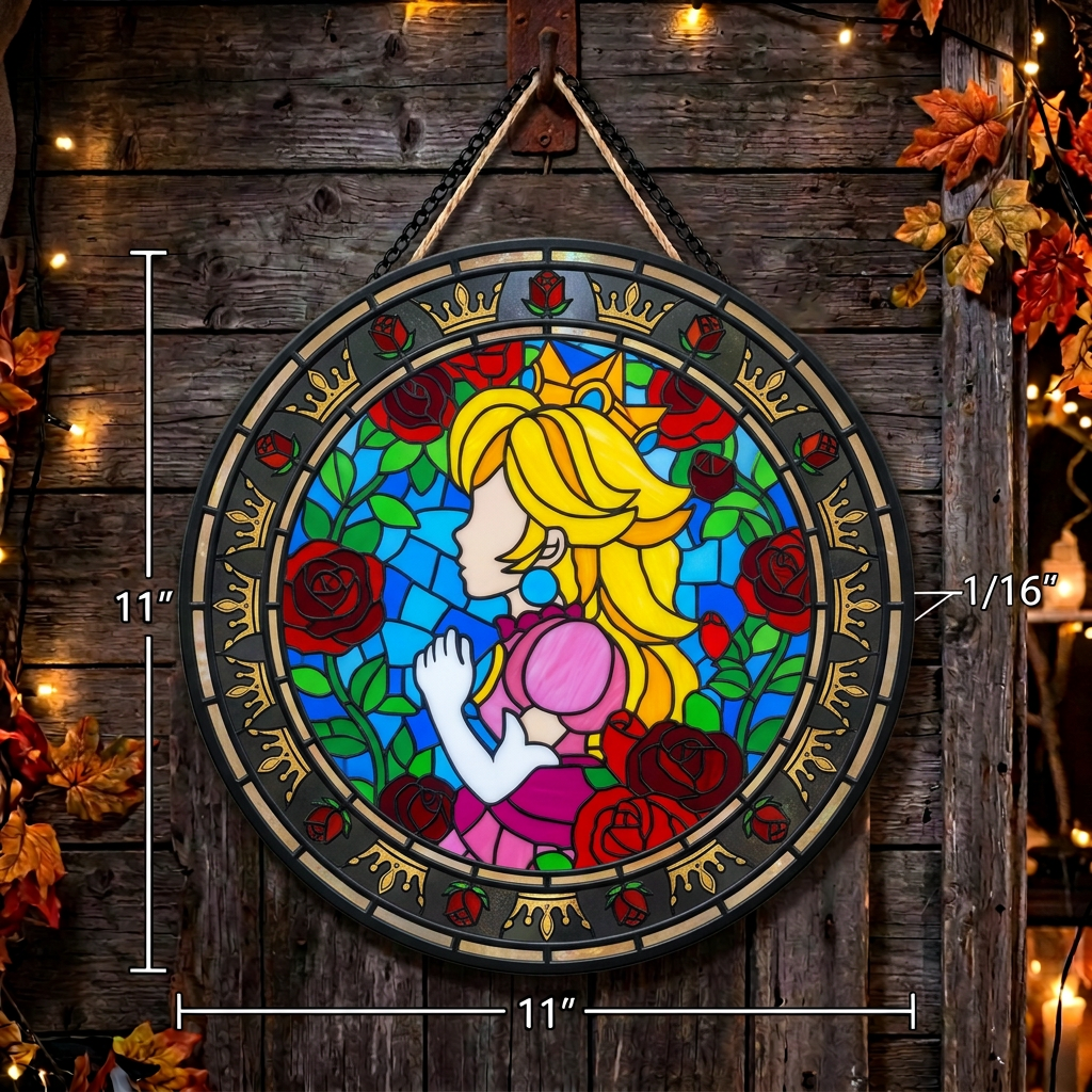 Princess Peach stained glass home decor sign