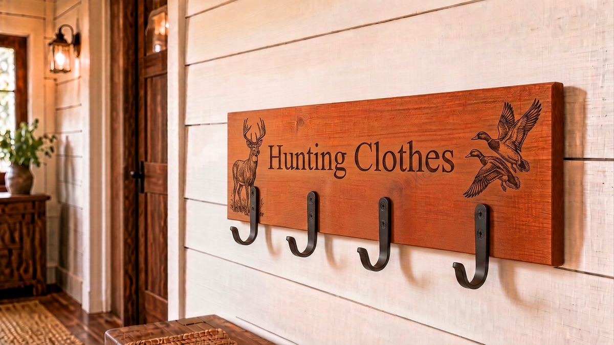 Cedar wood coat hook rack suitable for indoors or outdoors hunting