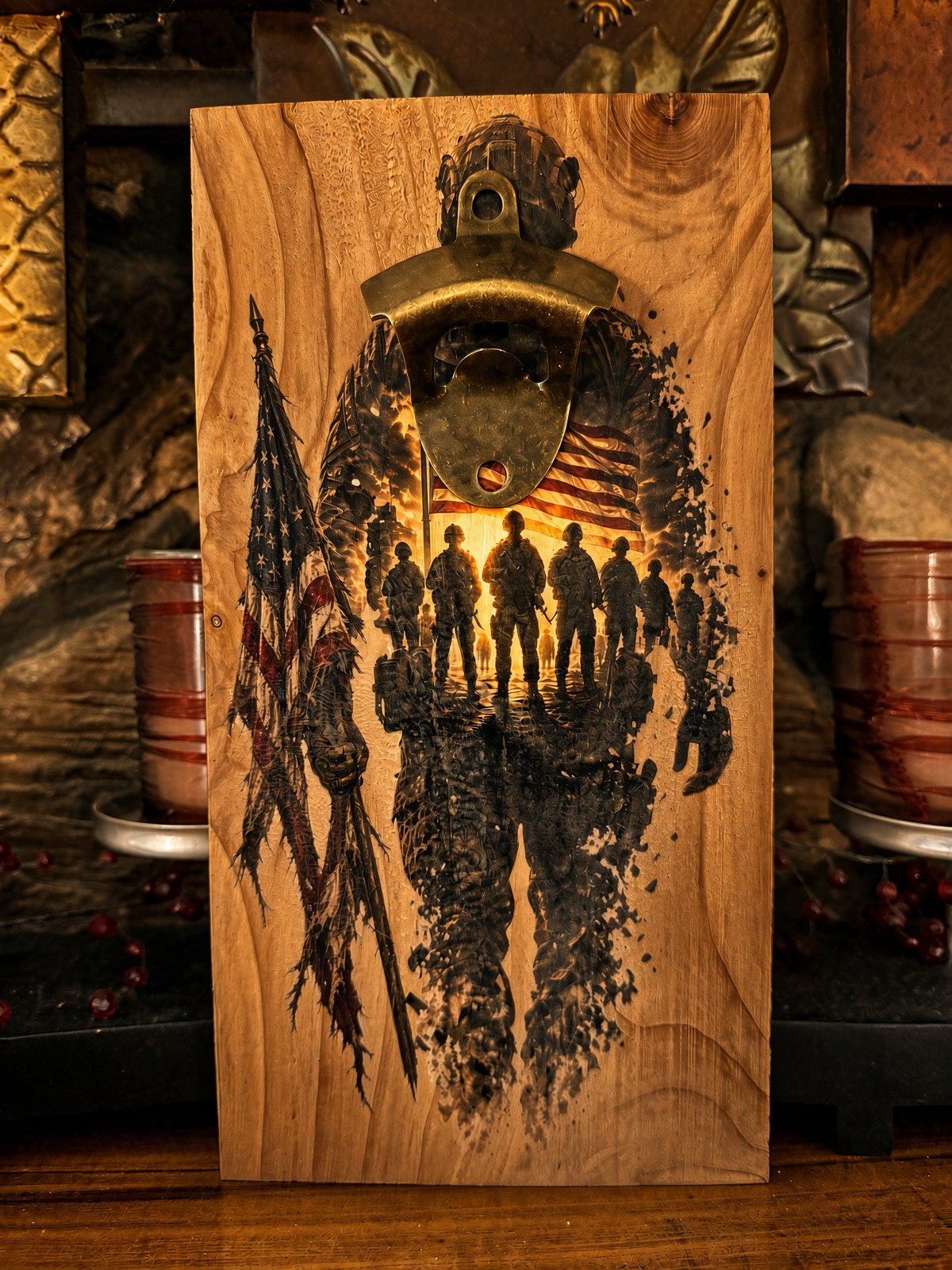 United States military Rustic bottle opener suitable for indoors or outdoors