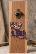 Rustic bottle opener suitable for indoors or outdoors LSU State