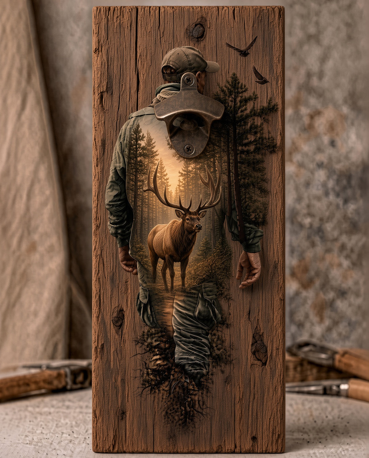 Elk Hunter bottle opener suitable for indoors or outdoors