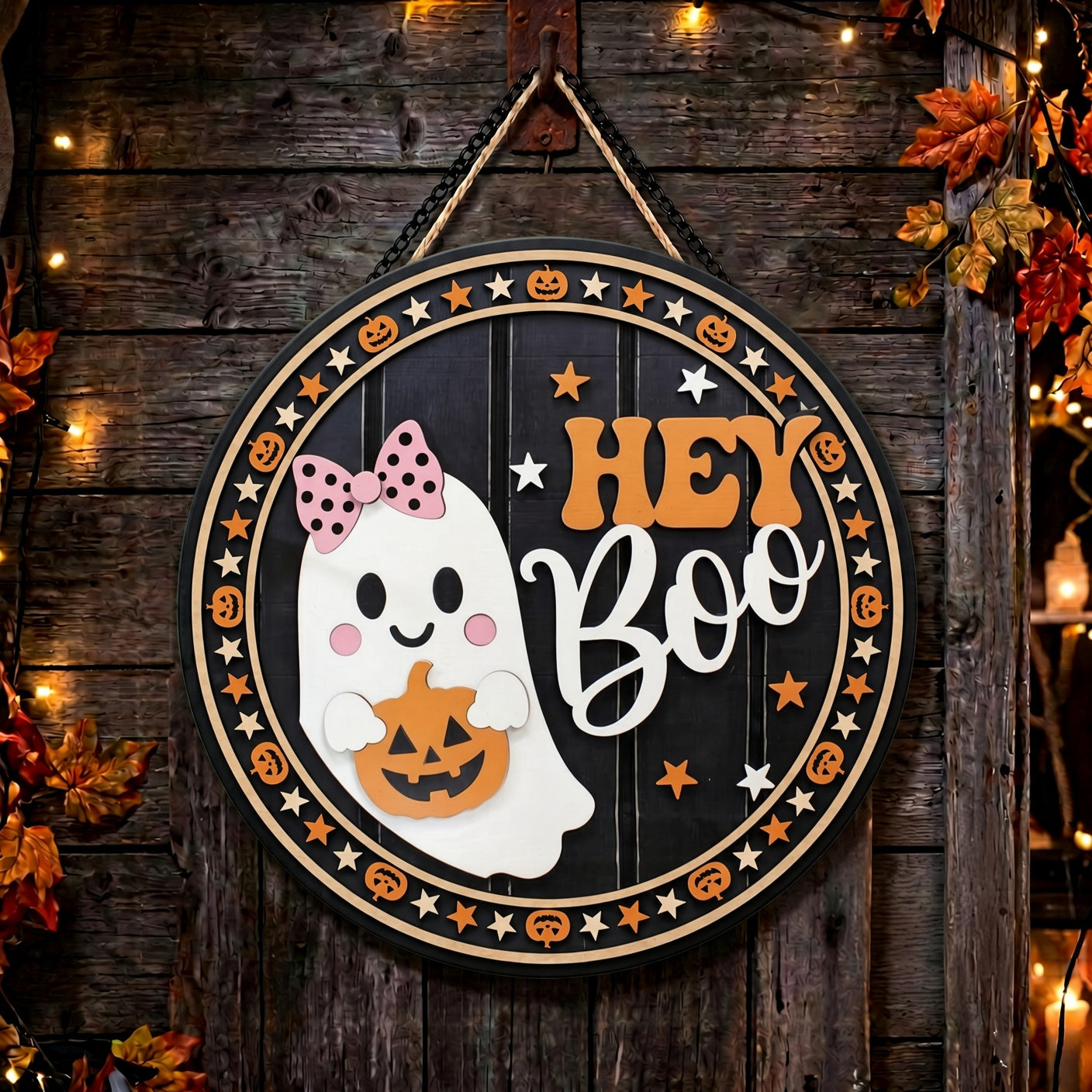Halloween sign Cute seasonal decor hey boo