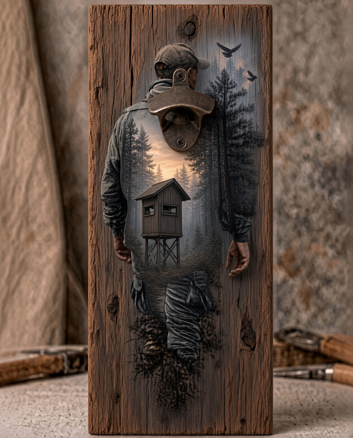 Deer Hunter Blind bottle opener suitable for indoors or outdoors