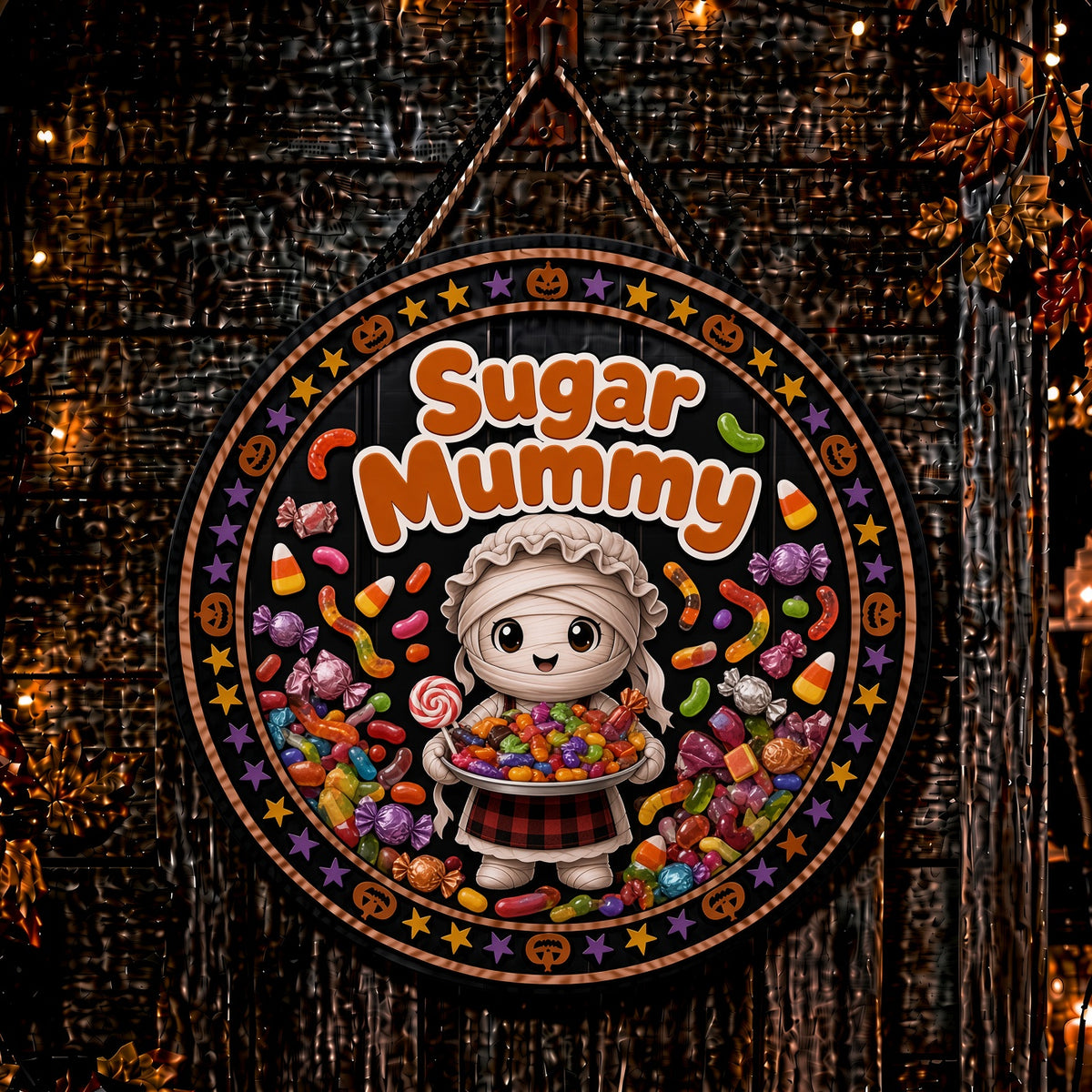 Sugar Mummy Halloween home decor sign