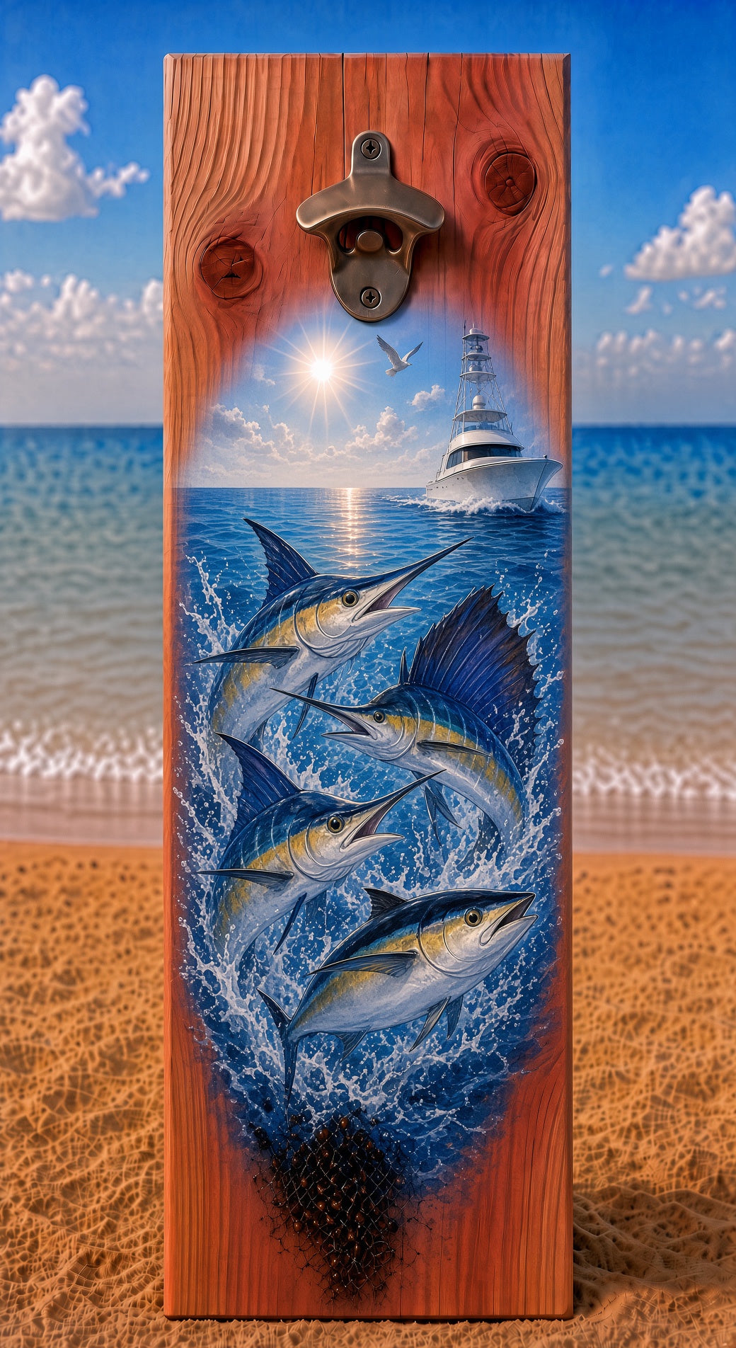 Fishing bottle opener suitable for indoors or outdoors Sport fish Tuna